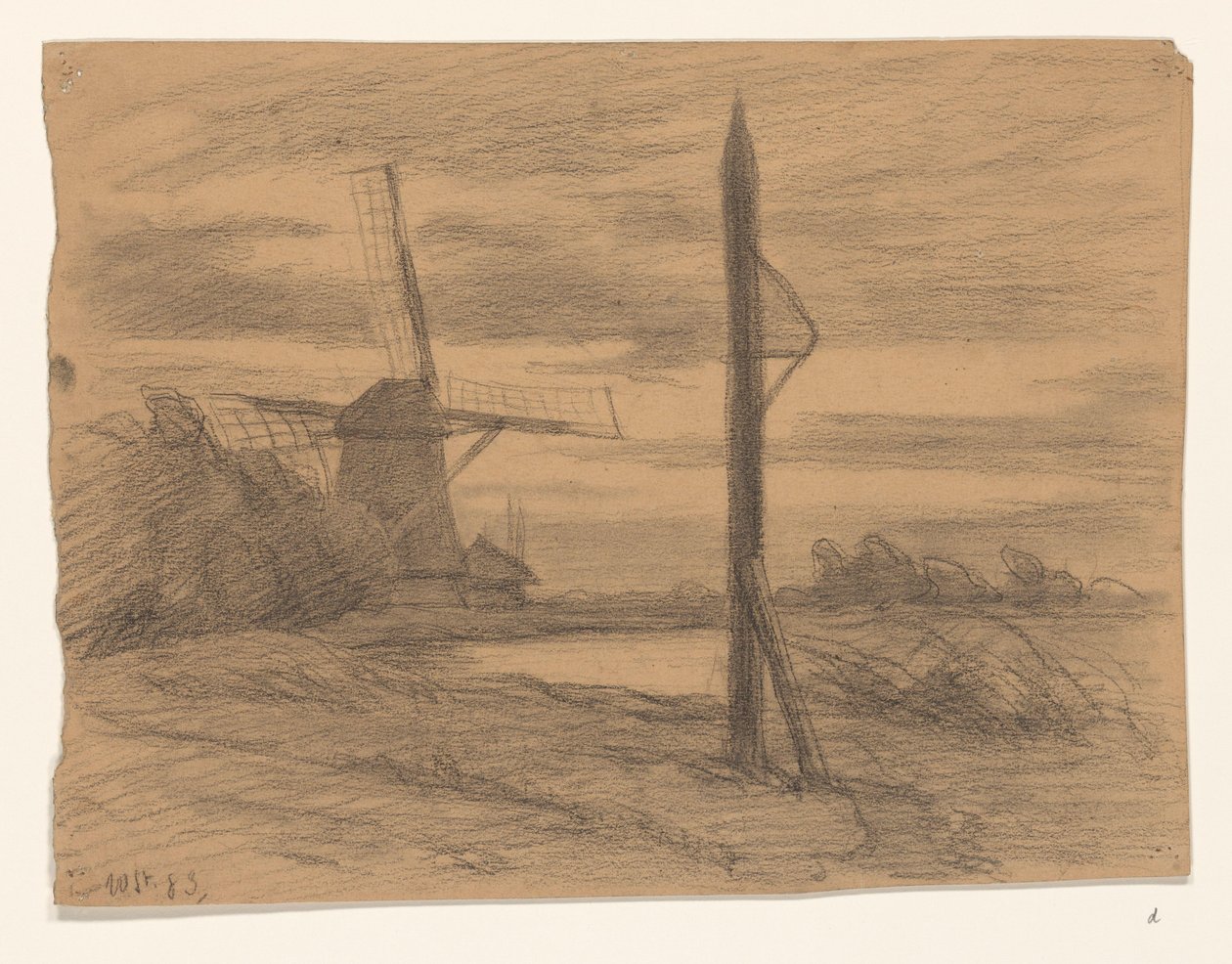 Paisaje con poste y molino de viento de Wilhelmus Johannes Steenhoff