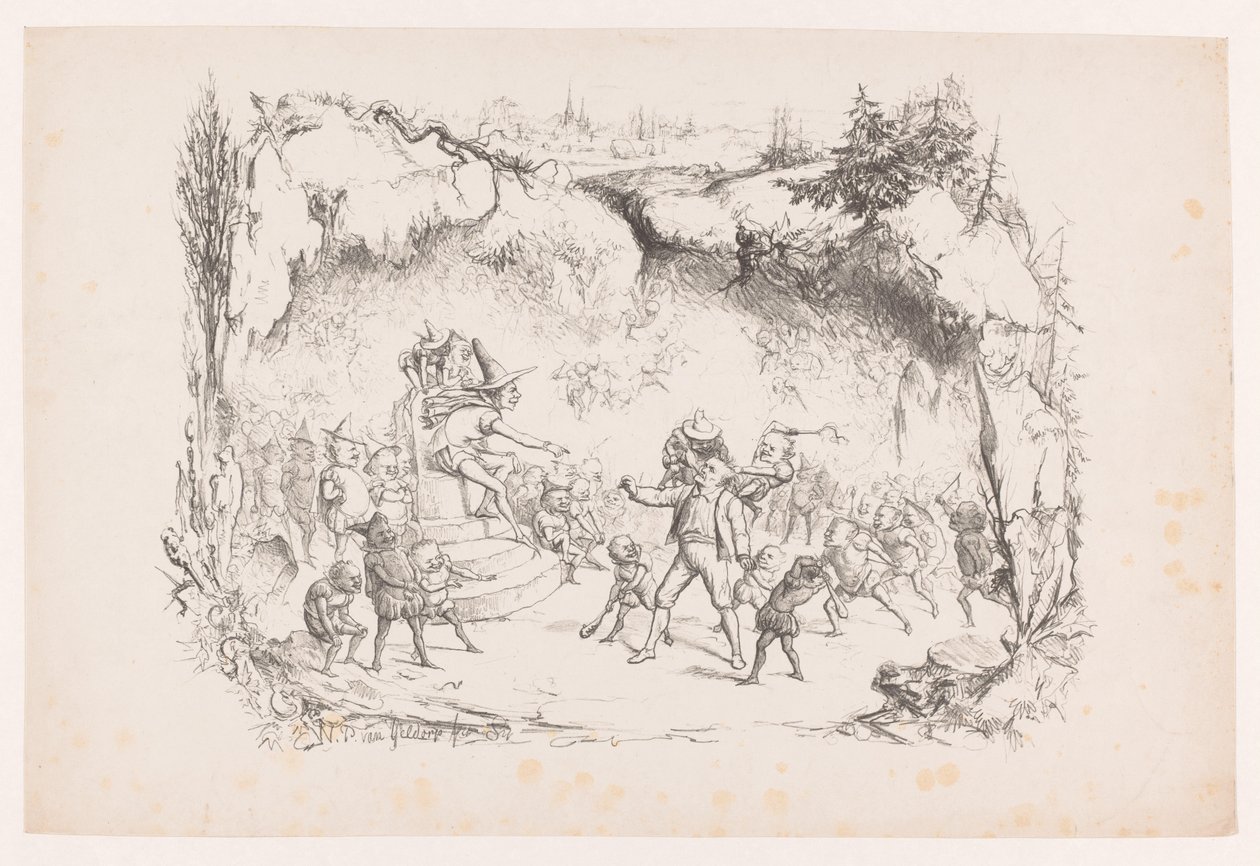 Gabriel Grub en el abismo castigado por gnomos Álbum de arte de WP van Geldorp (título de la serie) de Wilhelmus Petrus van Geldorp