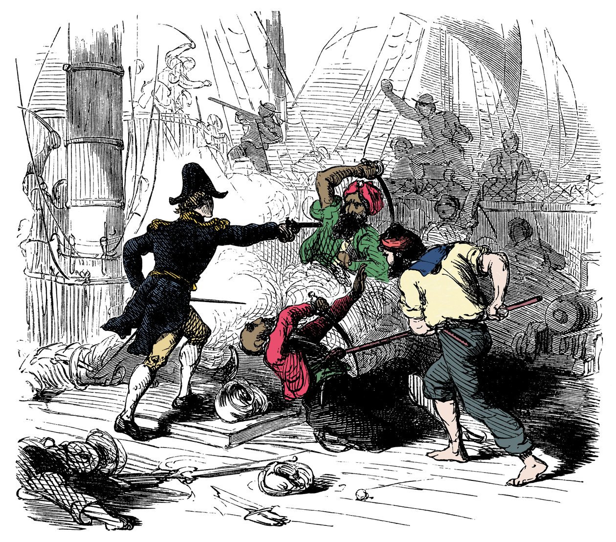 Luchando contra piratas argelinos Grabado de 