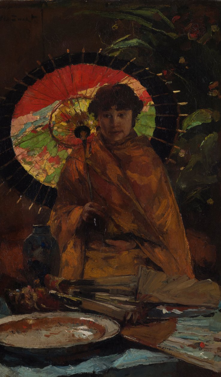 Niña con parasol japonés de Willem de Zwart