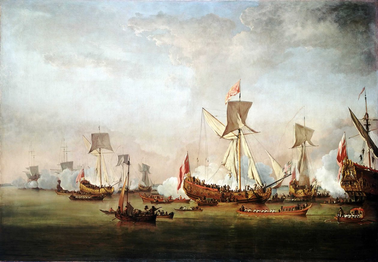 La partida de Guillermo de Orange y la princesa María hacia Holanda, noviembre de 1677 de Willem van de Velde the Younger