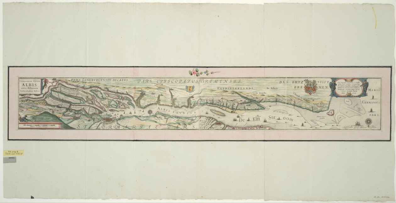 Mapa del Bajo Elba, 1:160 000, grabado en cobre, 1628 de Willem Janszoon Blaeu