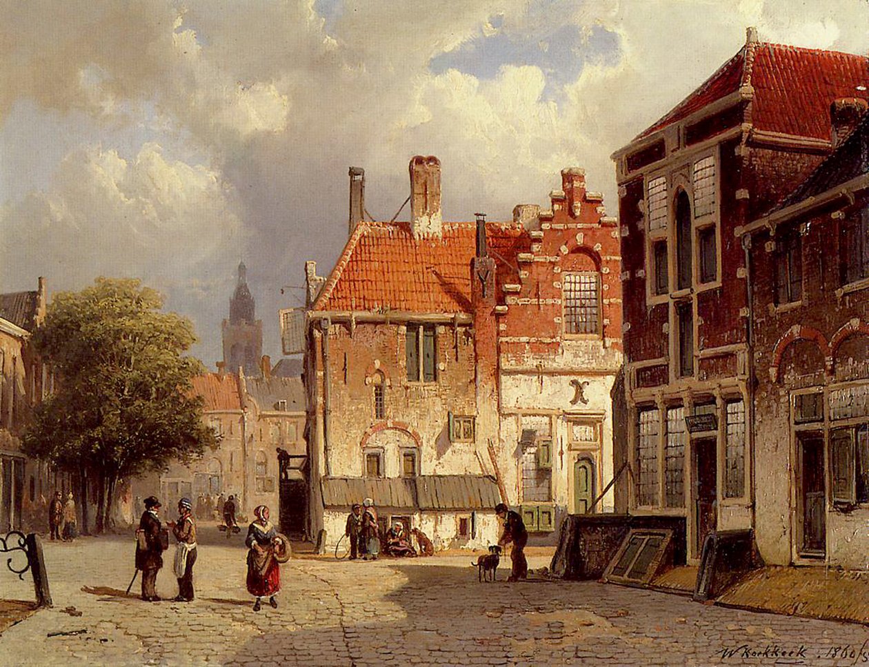 Una plaza de pueblo holandés, 1860 de Willem Koekkoek