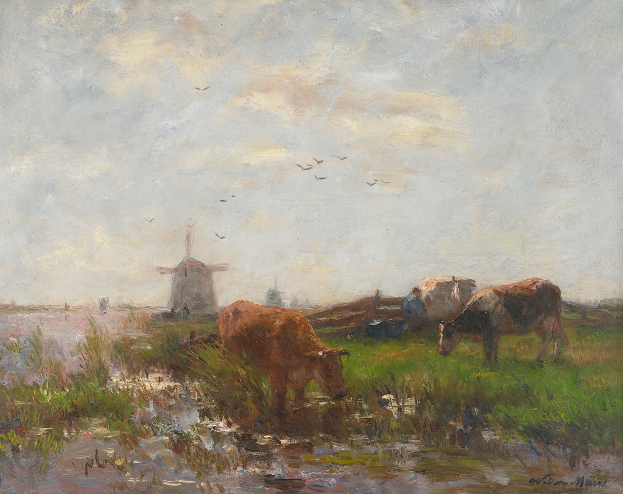 Ganado Pastando en la Orilla del Agua, c.1880-90 de Willem Maris