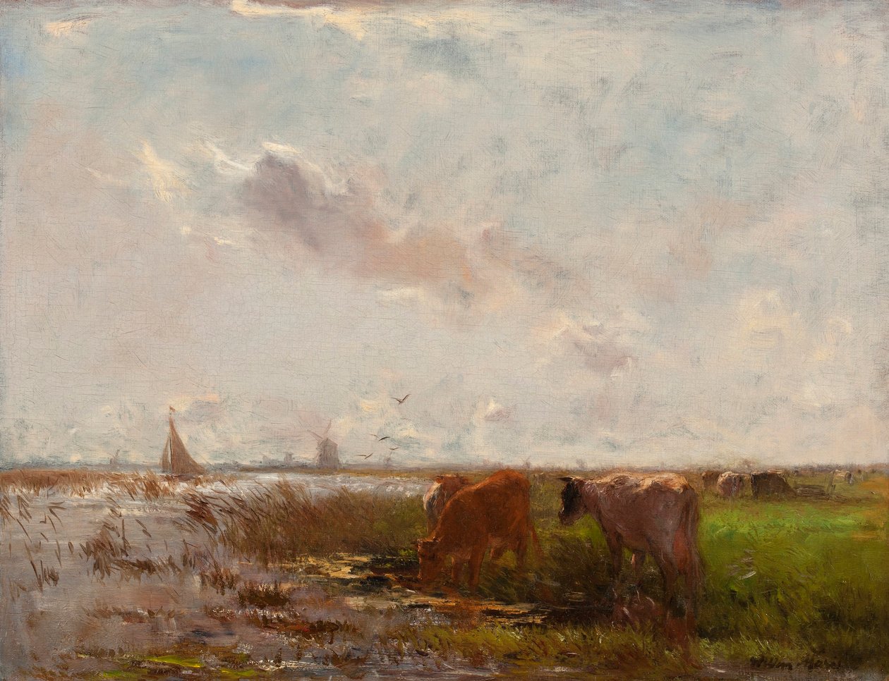Vacas en un paisaje de pólder de Willem Maris