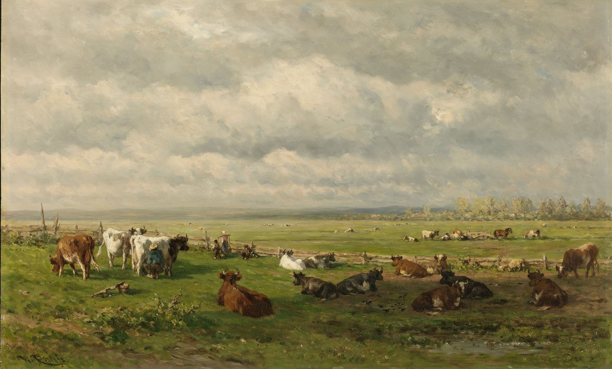 Paisaje de pradera con ganado, c.1880 de Willem Roelofs