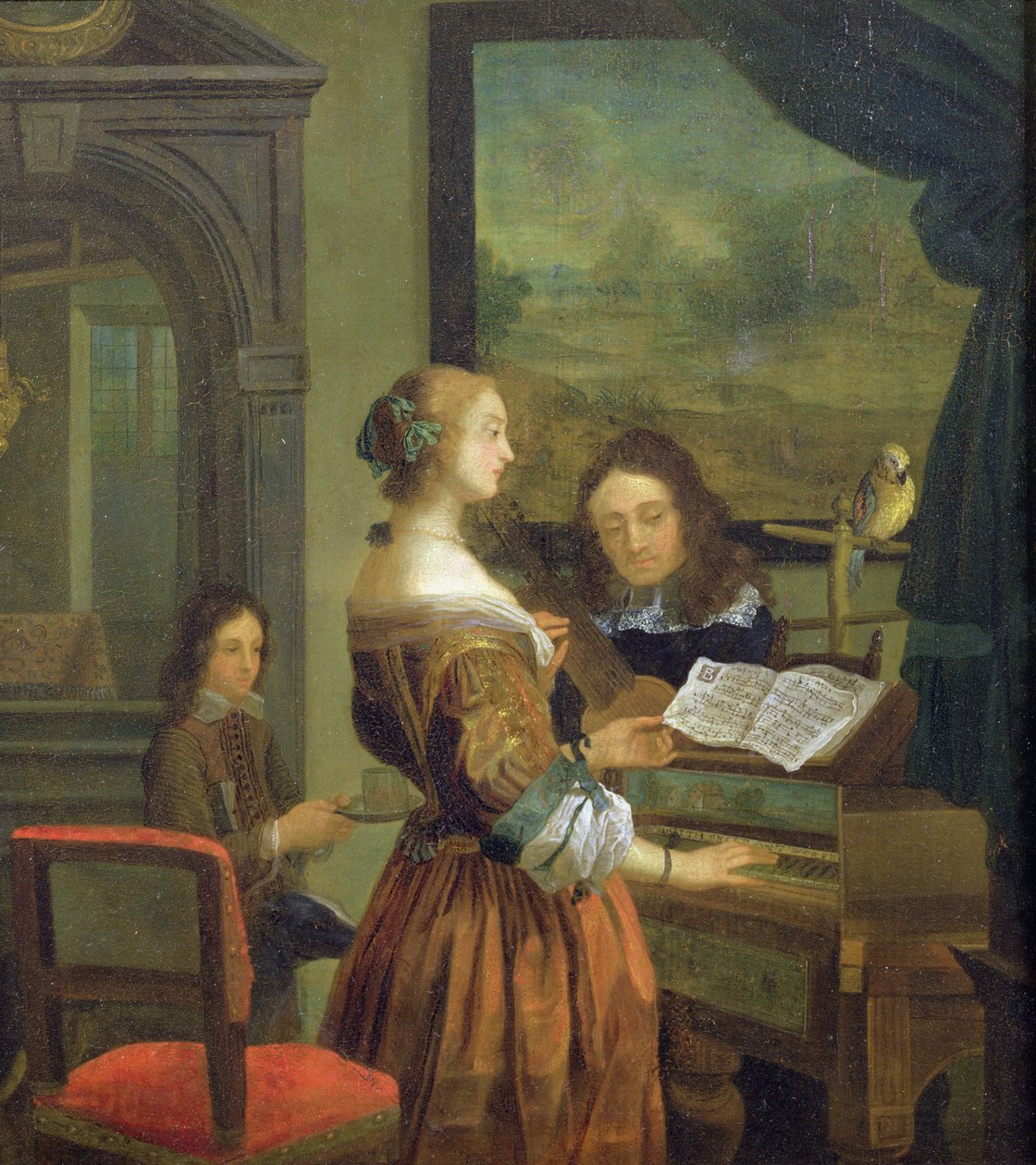 La lección de música (panel) de Willem Van Mieris
