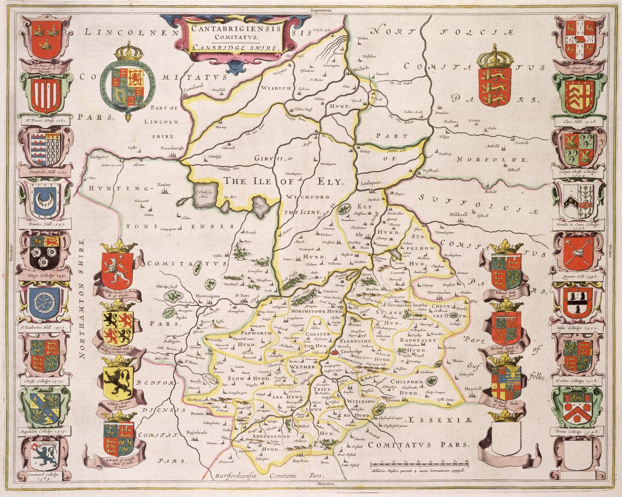 Mapa de Cambridgeshire, publicado en Ámsterdam c.1647-48 de Joan Blaeu