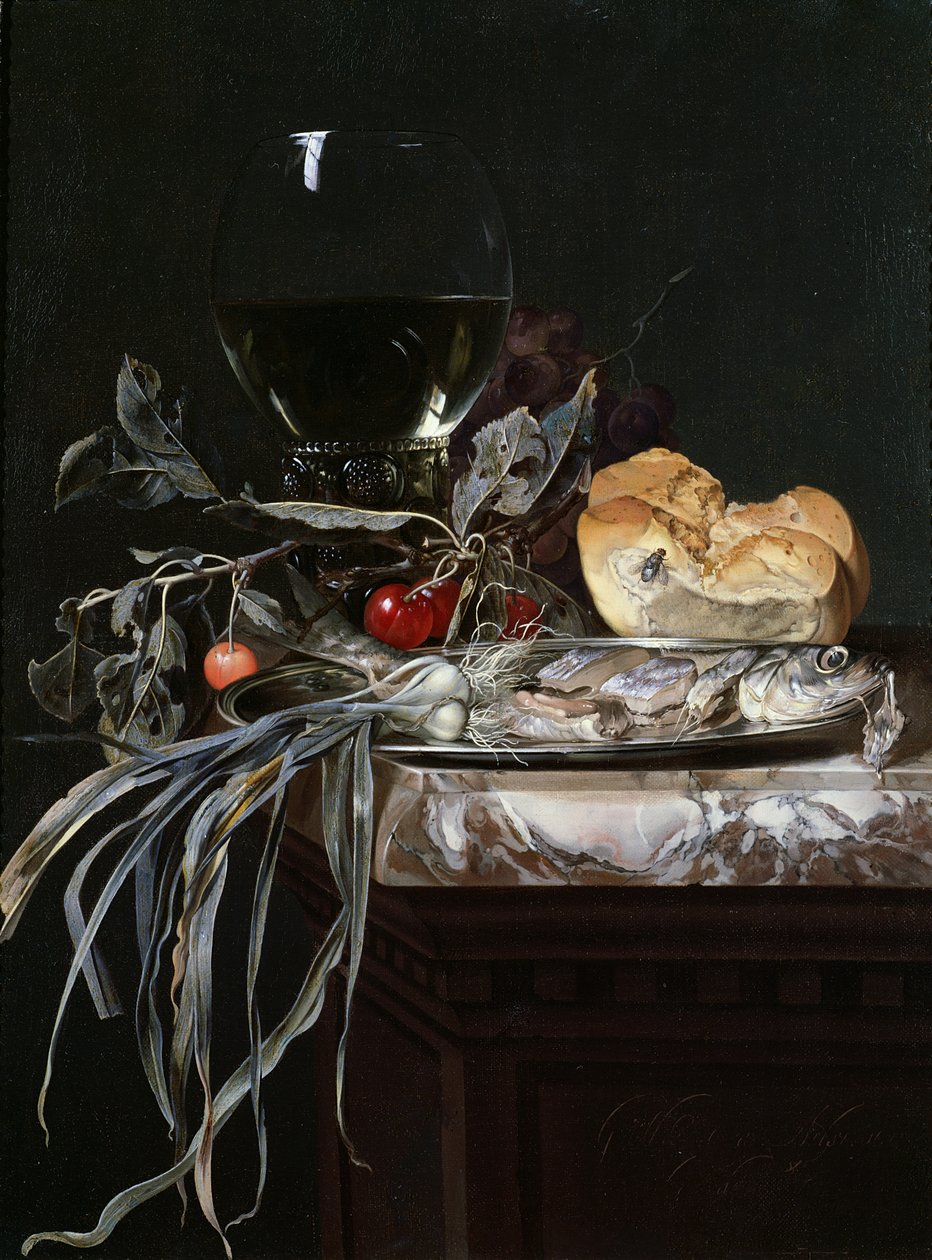 Naturaleza muerta con plato de pescado de Willem van Aelst