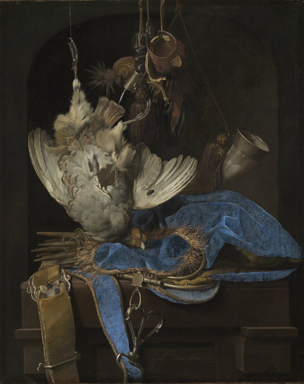 Naturaleza muerta con equipo de caza y aves muertas de Willem van Aelst