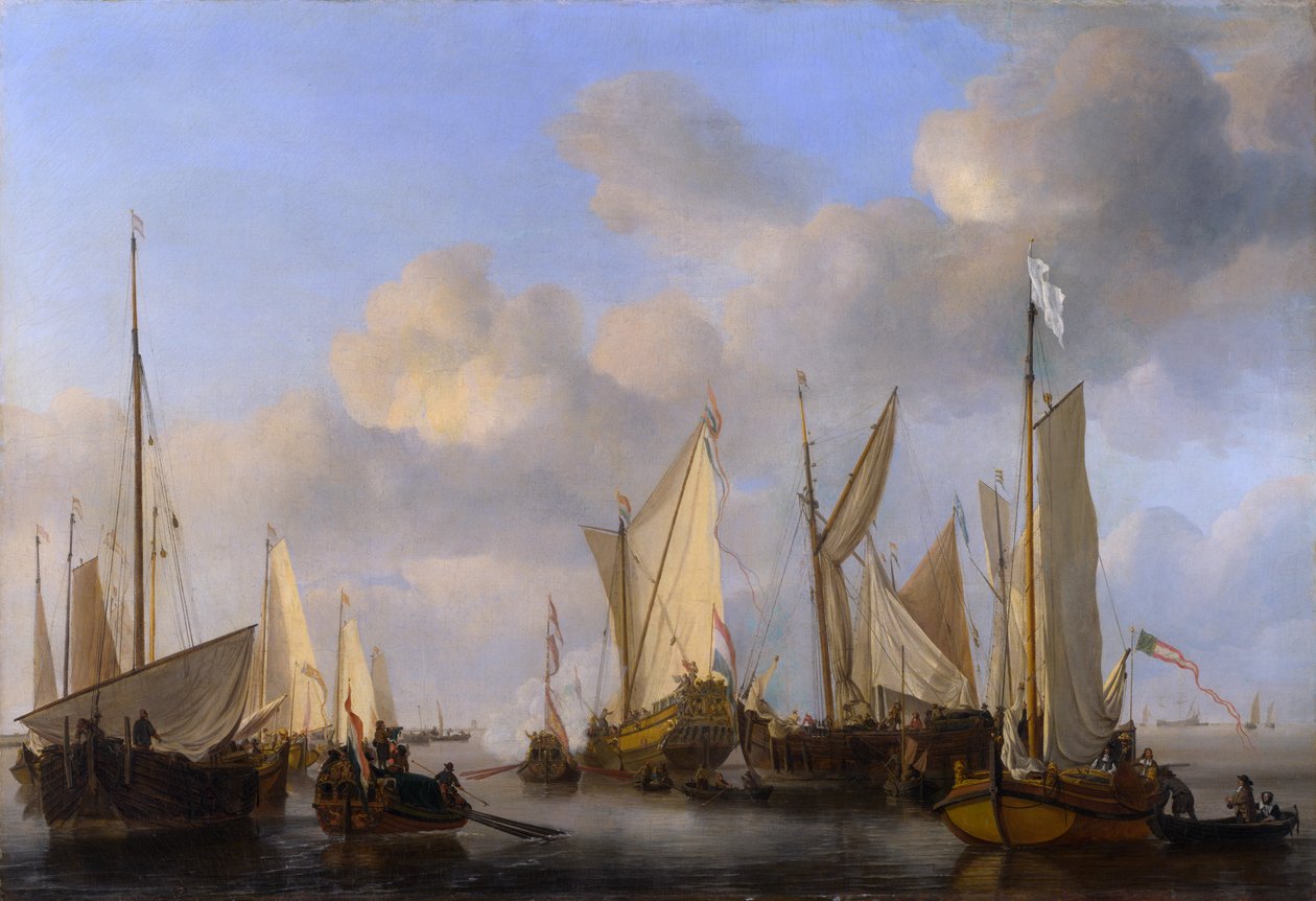 Un yate holandés saludando de Willem van de Velde the Younger