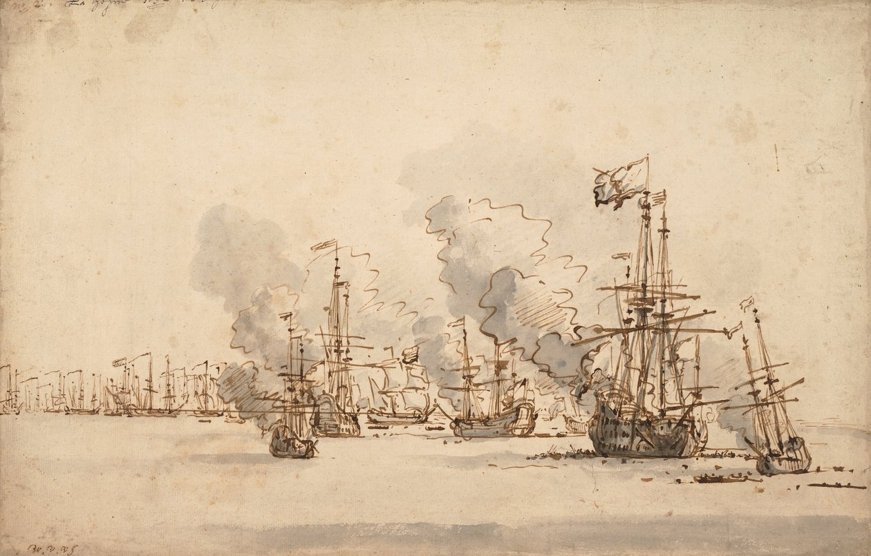 La batalla naval en la Hogue, c. 1701 de Willem van de Velde the Younger