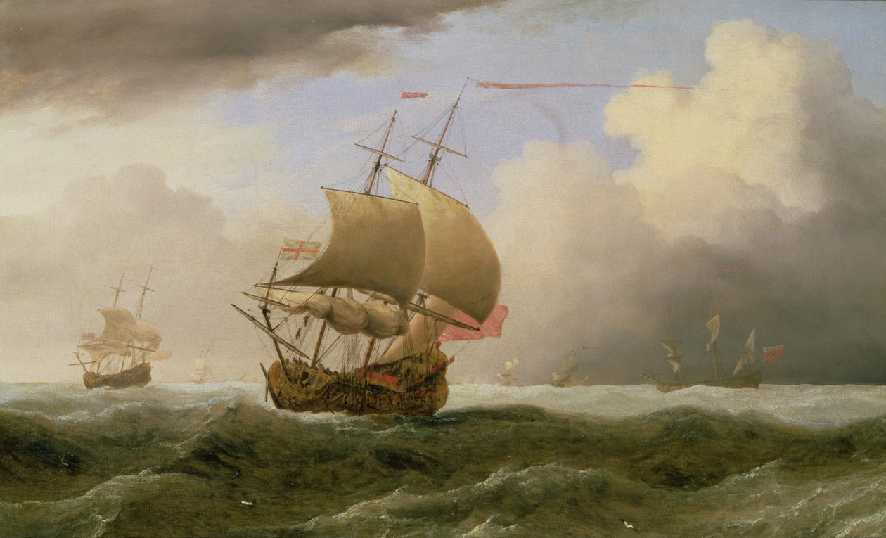 Un barco inglés con viento fuerte de Willem van de Velde the Younger