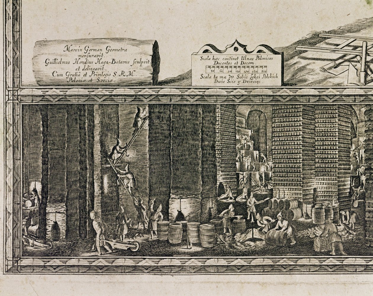 Las salinas de Wieliczka, cerca de Cracovia, producían aproximadamente un tercio de los ingresos de los reyes polacos ... (grabado) de Willem (c.1597-1660) Hondius