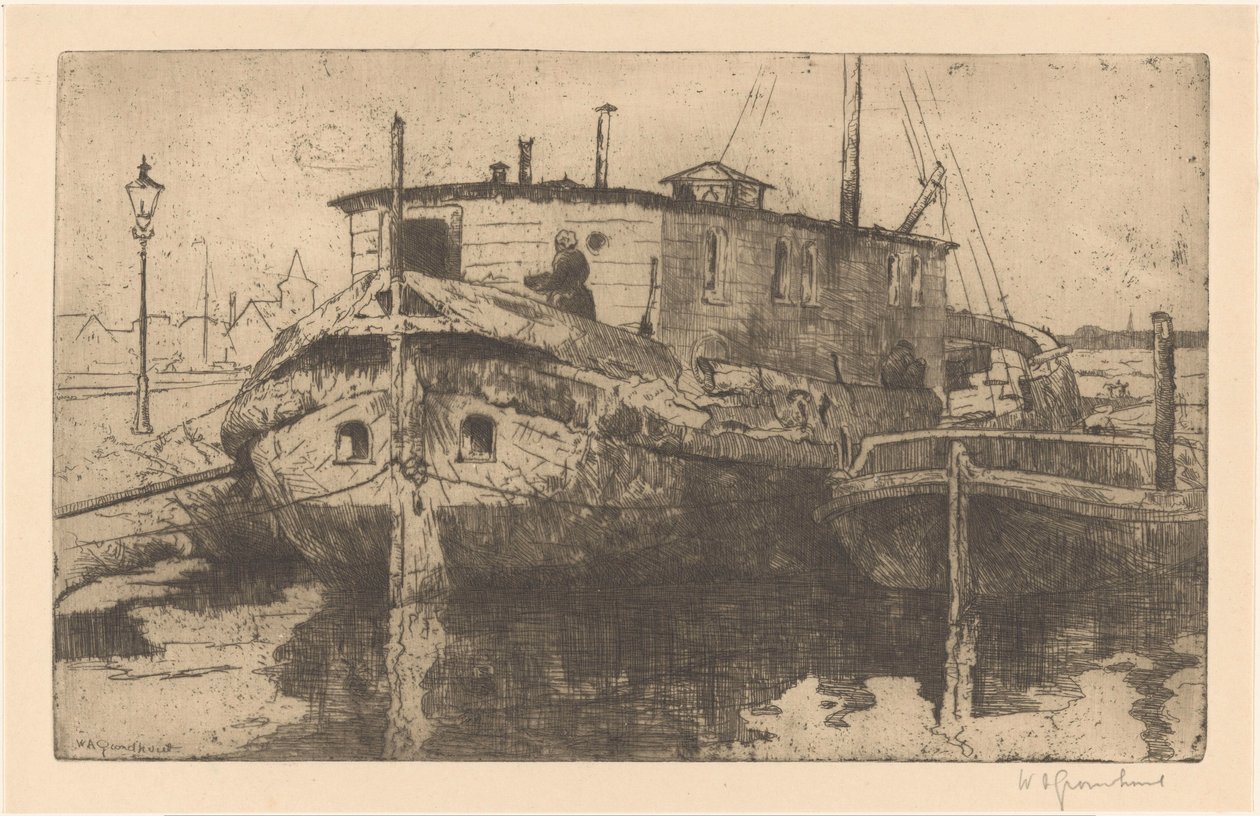 Laakhaven en La Haya de Willem Adrianus Grondhout (signed by artist)