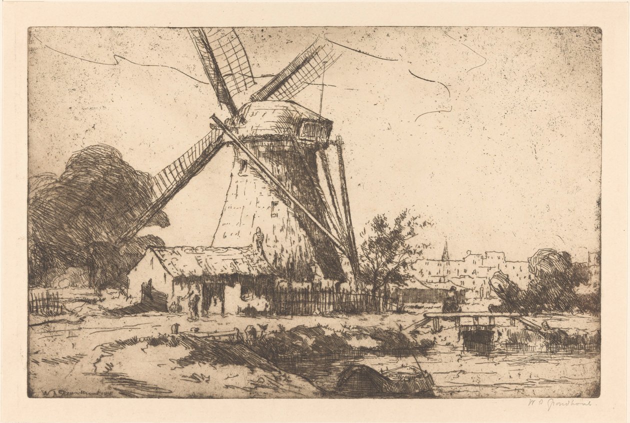 Molino cerca de La Haya de Willem Adrianus Grondhout (signed by artist)