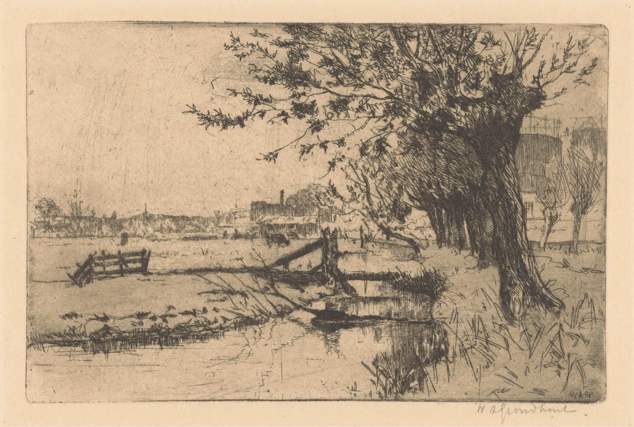 Zanja en la fábrica municipal de gas de Binckhorst en La Haya de Willem Adrianus Grondhout (signed by artist)