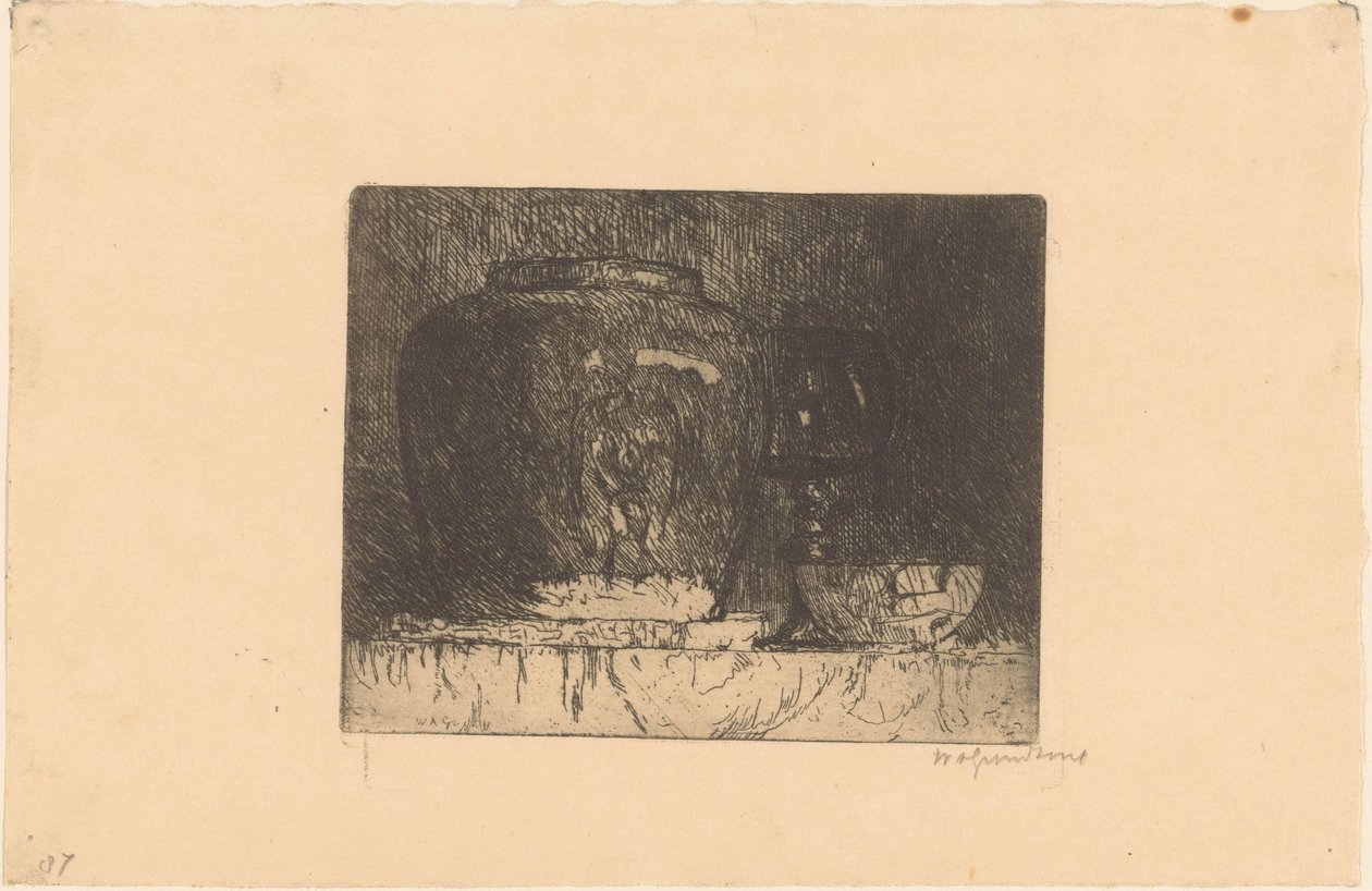 Bodegón con tarro de jengibre, copa de vino y cuenco de Willem Adrianus Grondhout (signed by artist)