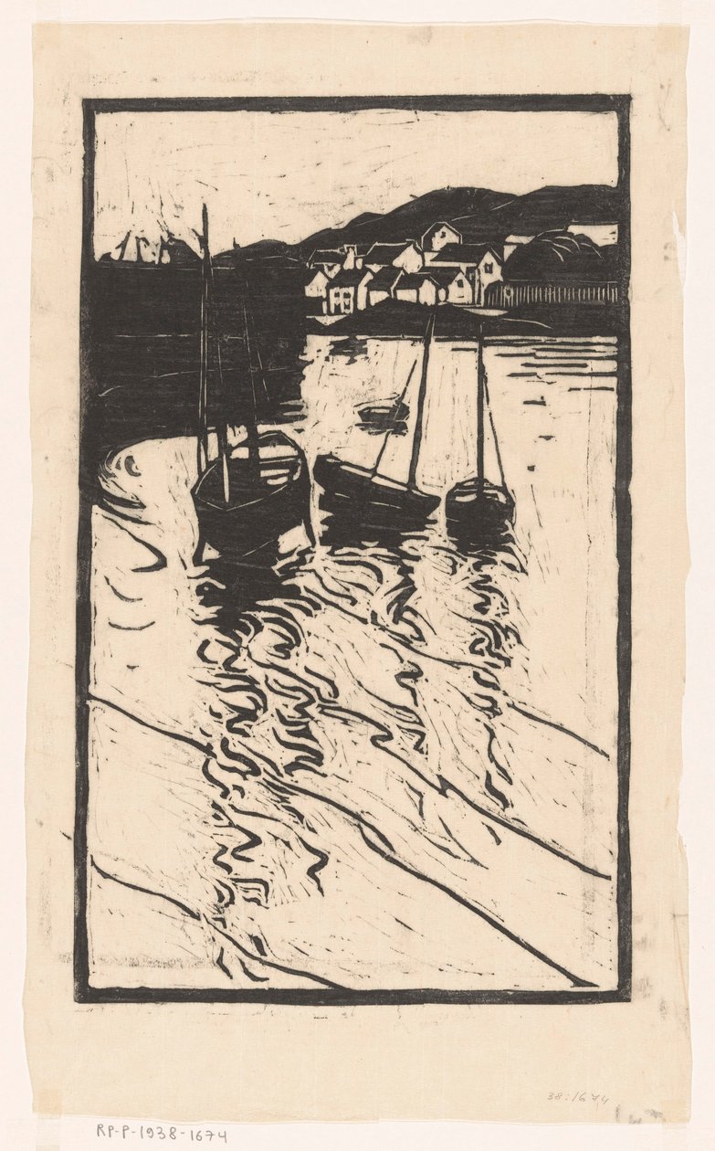 Barcos amarrados en el puerto de Concarneau de Willem Adrianus Grondhout