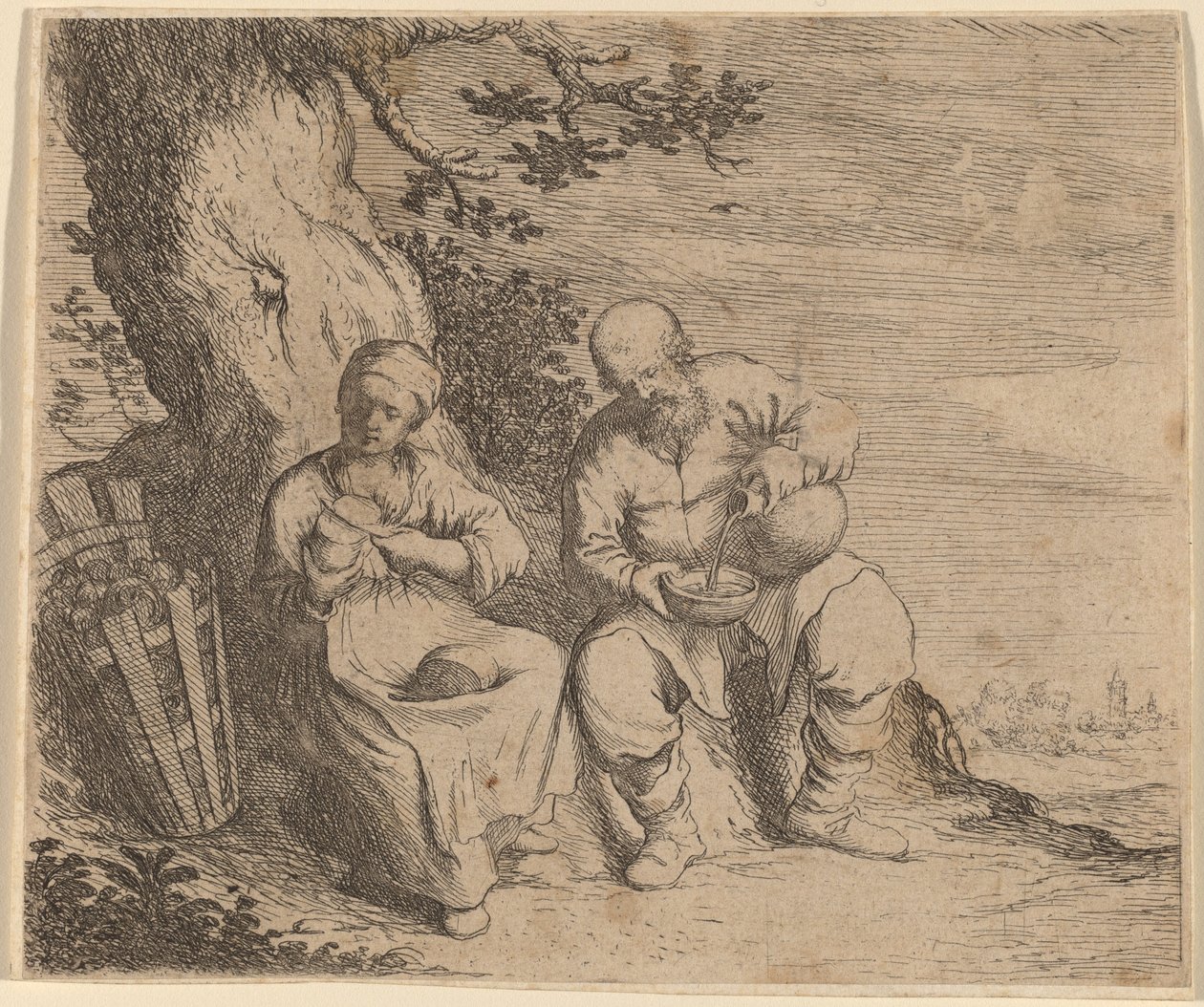 Pareja de campesinos sentados bajo un árbol, c. 1630-1660 de Willem Basse