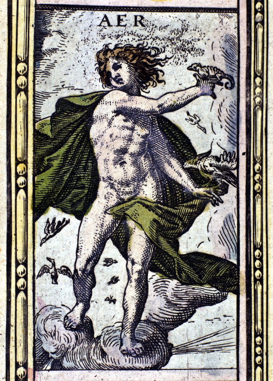 Aire, uno de los cuatro elementos representados en el Atlas de W. Blaeu impreso en Ámsterdam en 1655 de Willem Blaeu