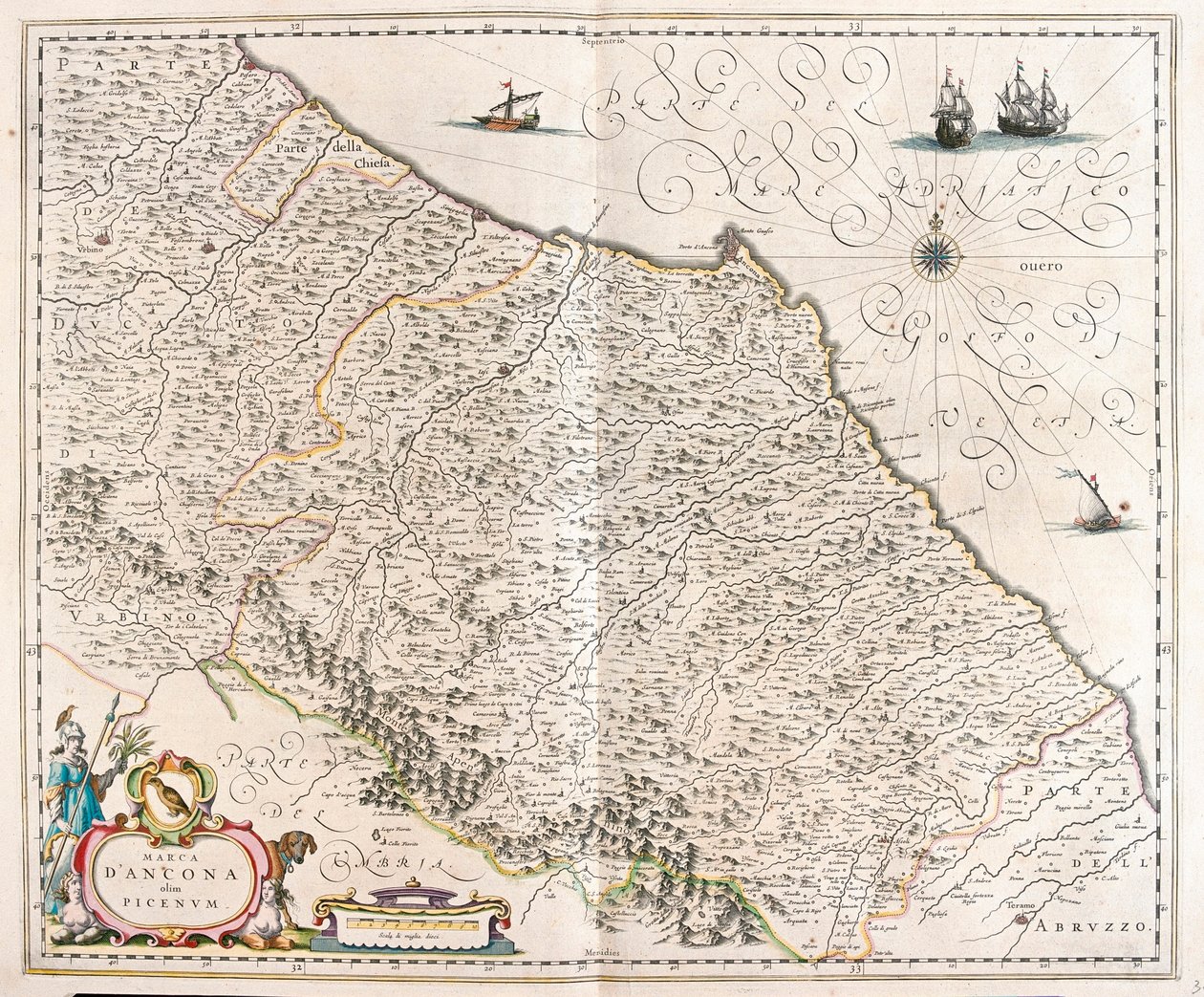 Ancona, Marcas, Italia, en "Theatrum Orbis Terrarum, sive Atlas Novus" de Willem Blaeu, Ámsterdam. de Willem Blaeu