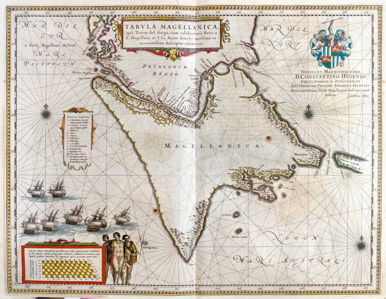 Argentina, Chile, Estrecho de Magallanes, Tierra de Fuego, en "Theatrum Orbis Terrarum, sive Atlas Novus" de Willem Blaeu, Amsterdam. de Willem Blaeu