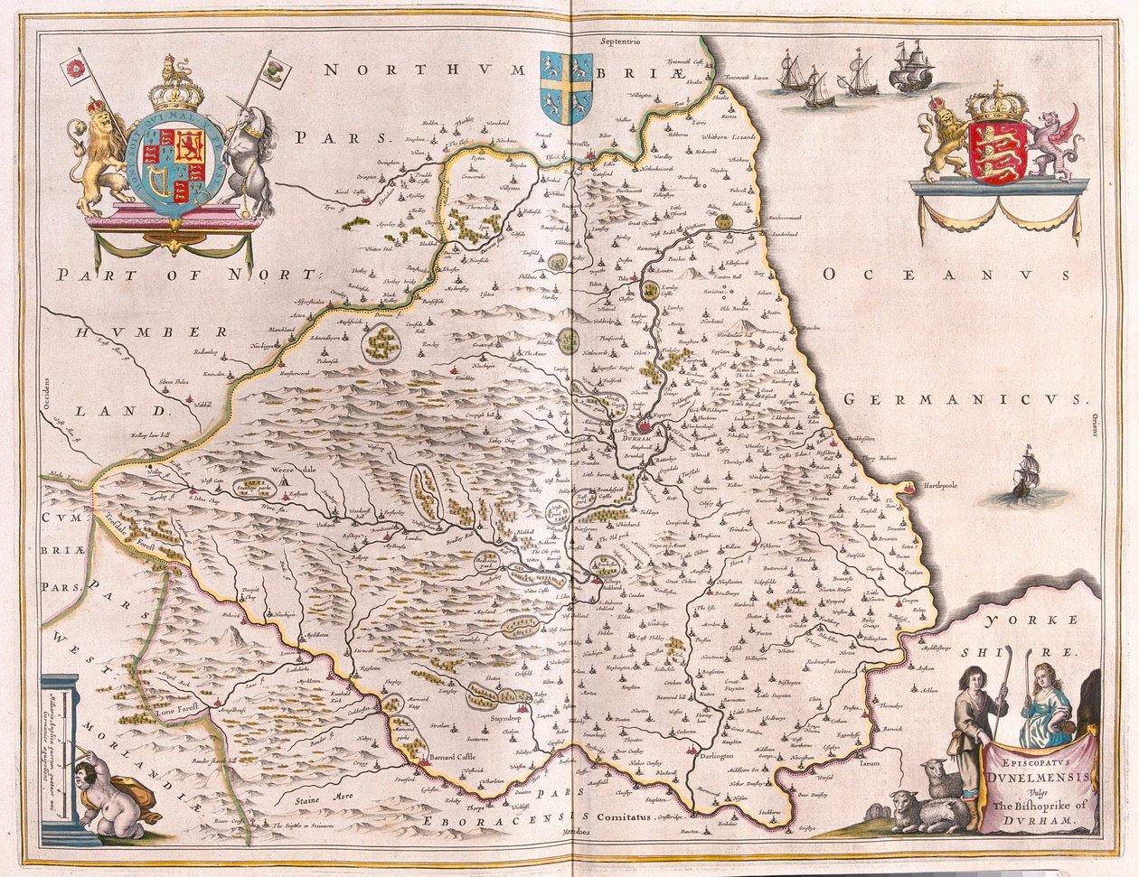 Bishoprike de Durham, en "Theatrum Orbis Terrarum, sive Atlas Novus" de Willem Blaeu, Amsterdam de Willem Blaeu
