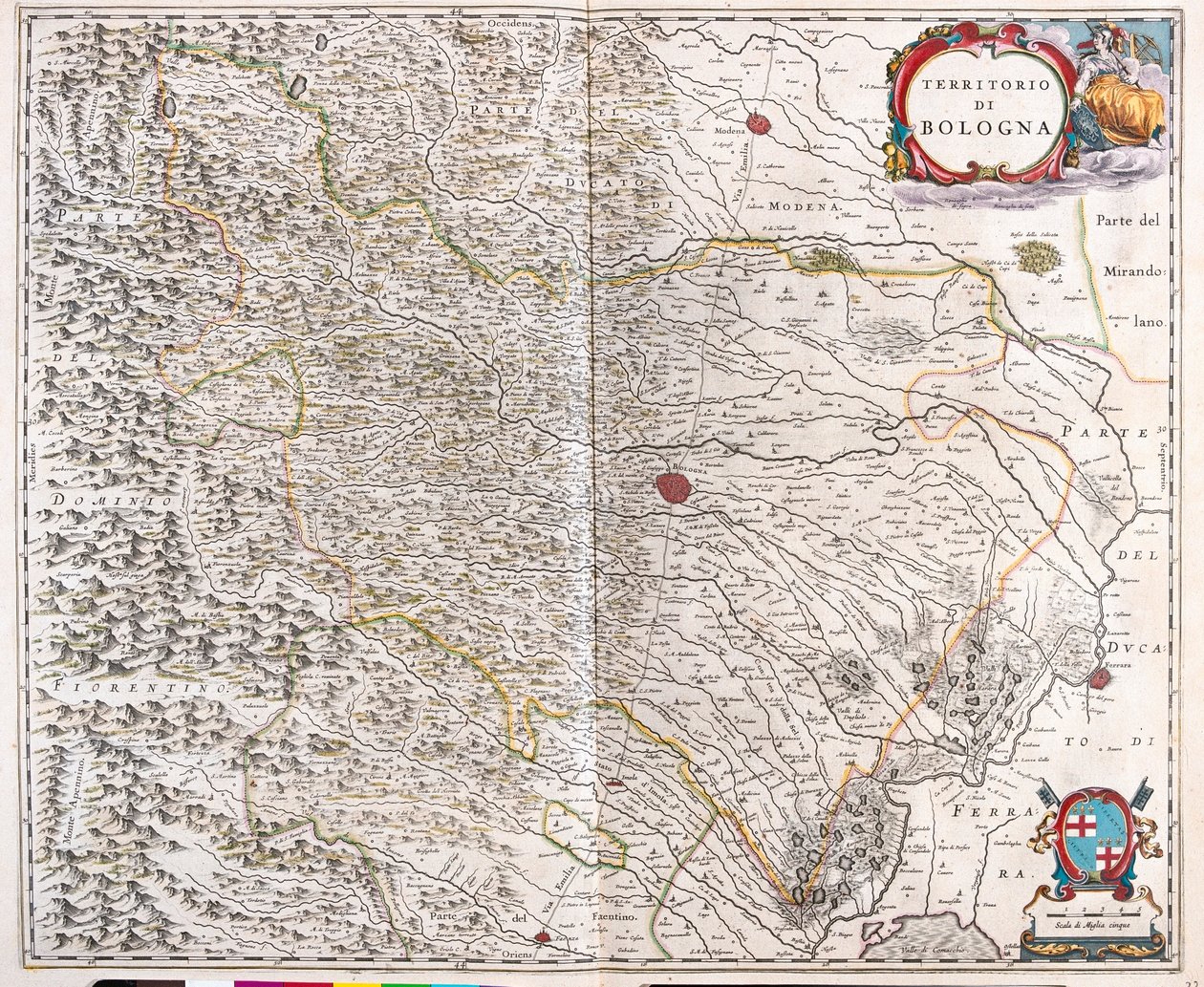 Bolonia, Italia, en "Theatrum Orbis Terrarum, sive Atlas Novus" de Willem Blaeu, Amsterdam de Willem Blaeu