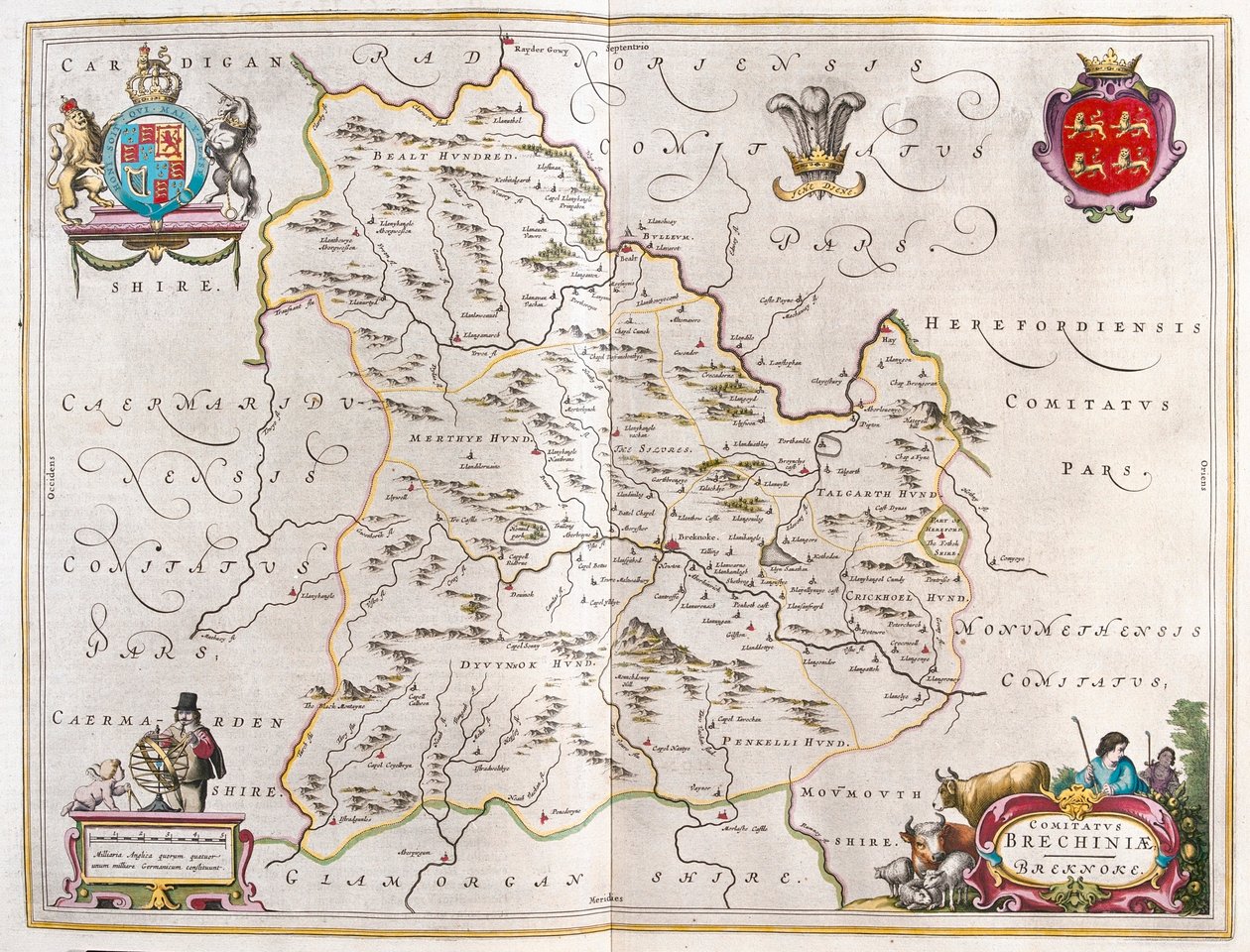 Breknoke, Gales, en "Theatrum Orbis Terrarum, sive Atlas Novus" de Willem Blaeu, Amsterdam de Willem Blaeu