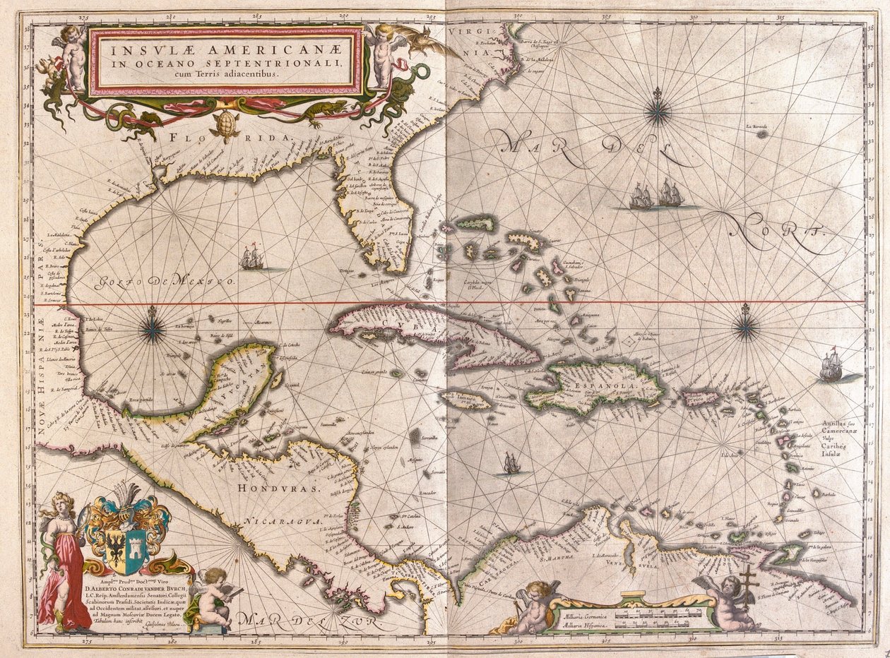 Caribe, Hounduras y Florida, en "Theatrum Orbis Terrarum, sive Atlas Novus" de Willem Blaeu, Amsterdam. de Willem Blaeu