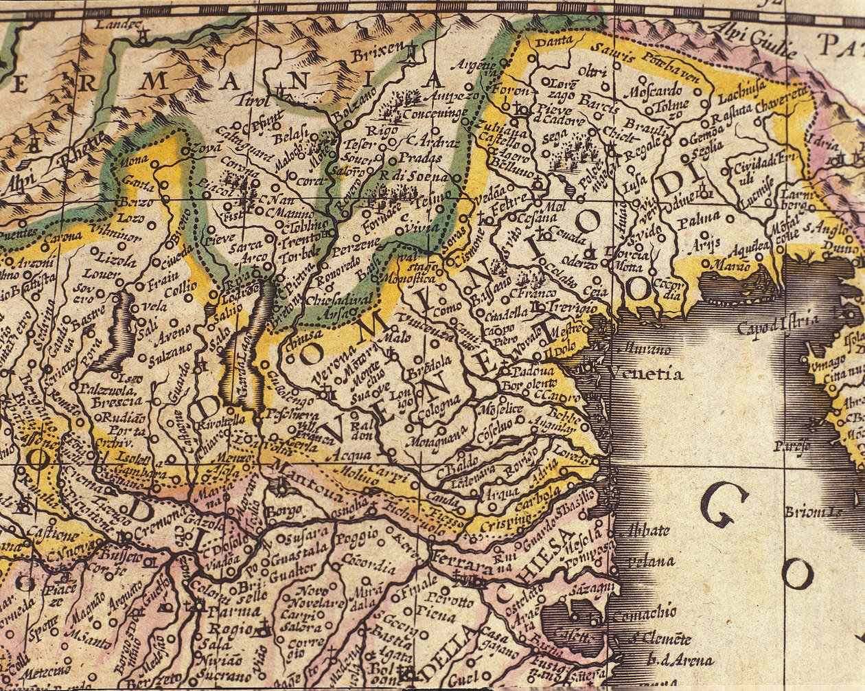 Mapa de la región de la Venecia, Italia. Atlas de William Blaeu (1571 - 1638) de Willem Blaeu