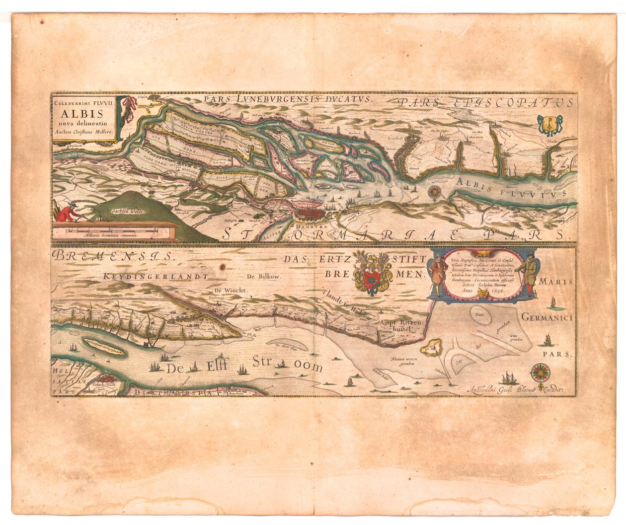 Celeberrimi Fluvii Albis nova delineatio (El famosísimo río Elba recién delineado.) de Willem Blaeu