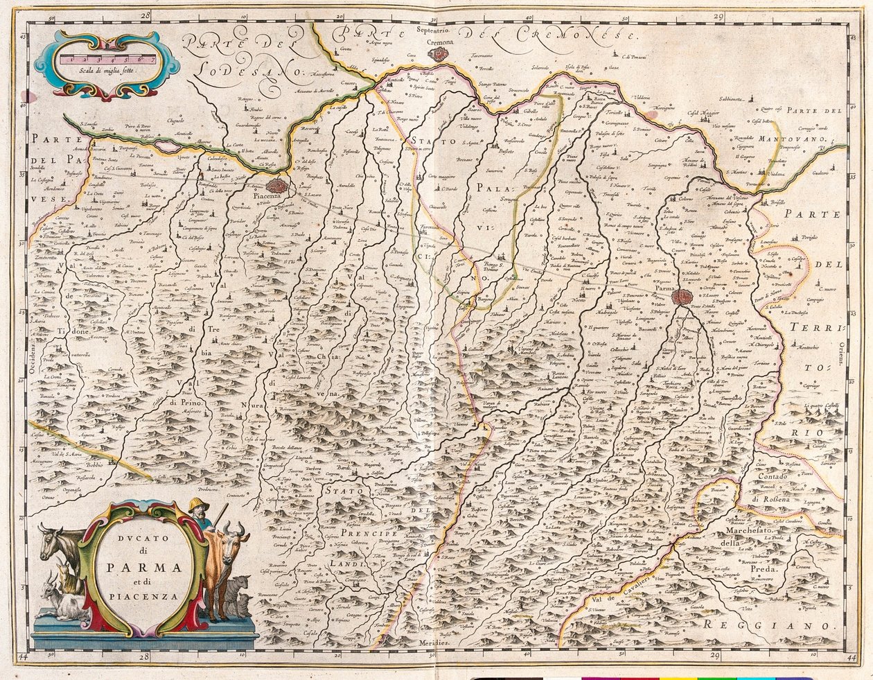 Ciudades de Parma y Piacenza, Italia, en "Theatrum Orbis Terrarum, sive Atlas Novus" de Willem Blaeu, Amsterdam de Willem Blaeu