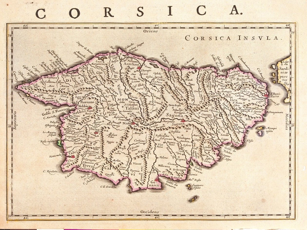 Isla de Córcega, "Theatrum Orbis Terrarum, sive Atlas Novus" de Willem Blaeu, Amsterdam de Willem Blaeu