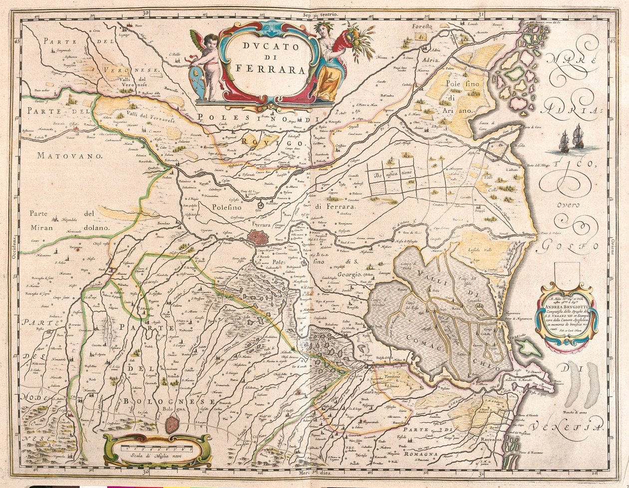 Ferrara, Italia, en "Theatrum Orbis Terrarum, sive Atlas Novus" de Willem Blaeu, Amsterdam de Willem Blaeu