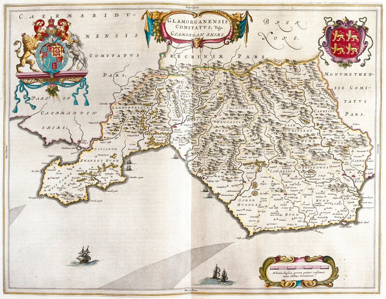 Condado de Glamorgan, en el "Theatrum Orbis Terrarum, sive Atlas Novus" de Willem Blaeu, Amsterdam. de Willem Blaeu