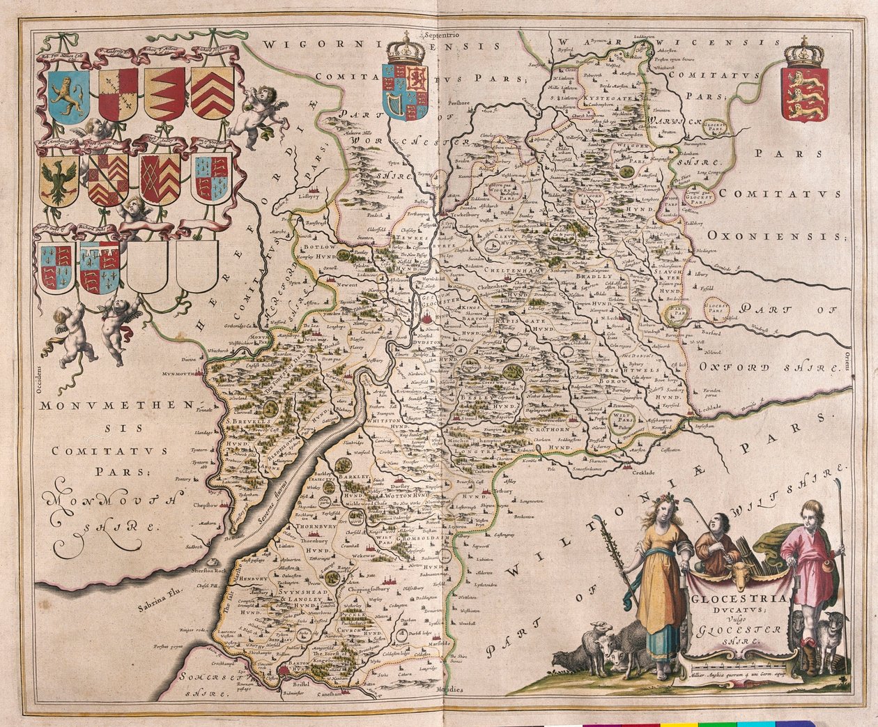 Glouchester, en "Theatrum Orbis Terrarum, sive Atlas Novus" de Willem Blaeu, Amsterdam de Willem Blaeu