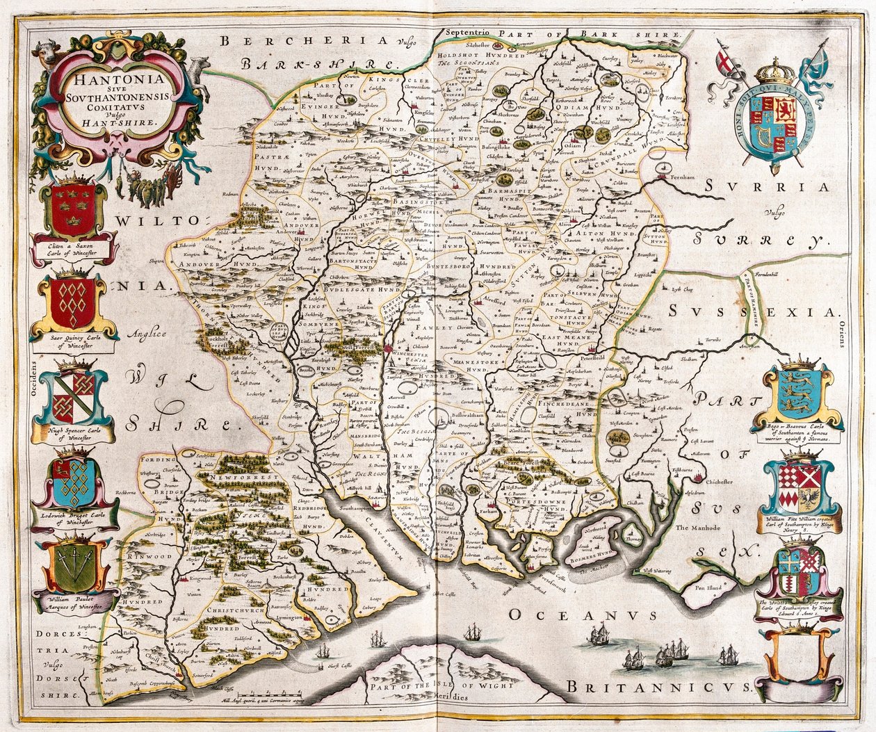 Hampshire y Southampton, en "Theatrum Orbis Terrarum, sive Atlas Novus" de Willem Blaeu, Amsterdam. de Willem Blaeu