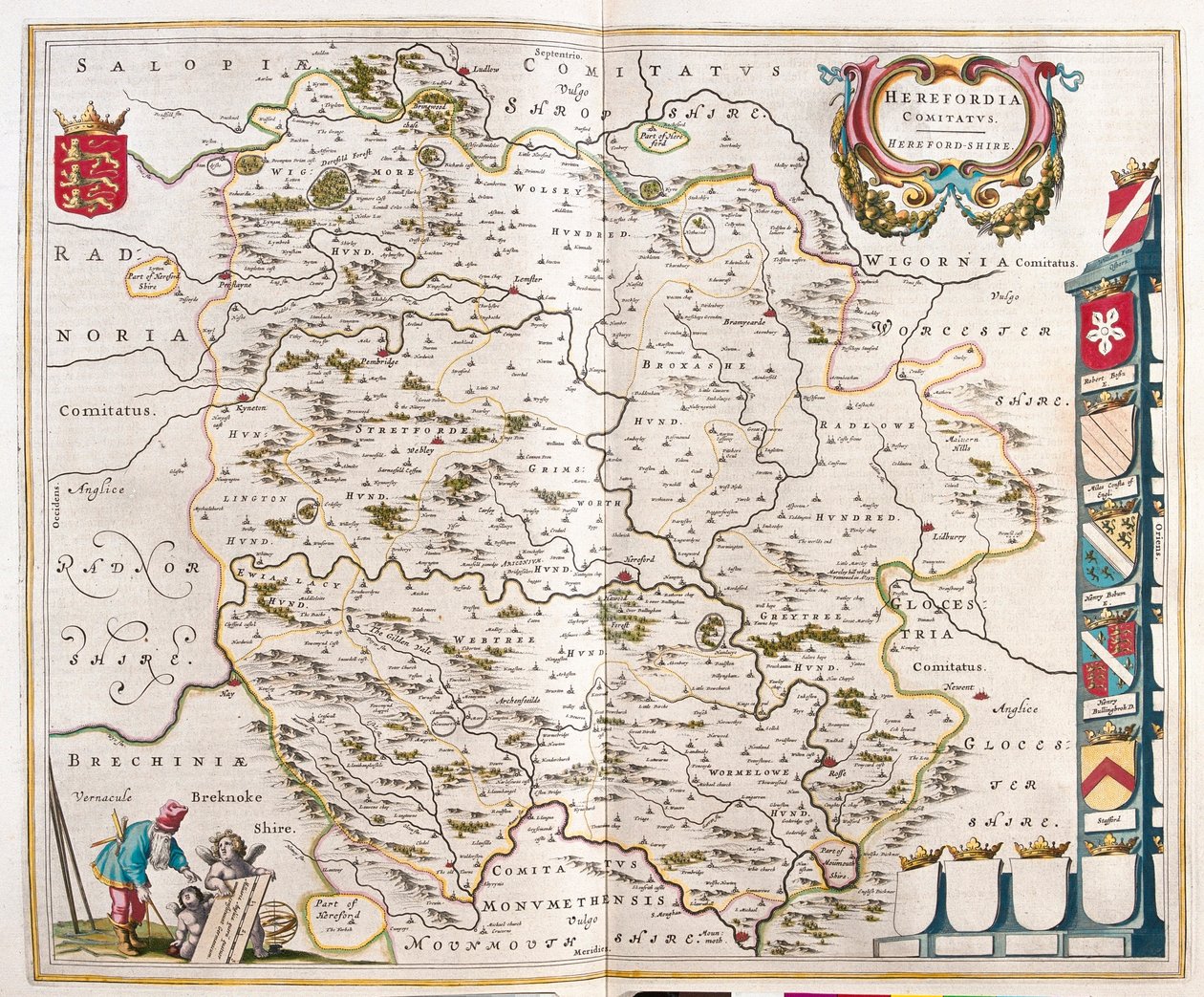 Herefordshire, en "Theatrum Orbis Terrarum, sive Atlas Novus" de Willem Blaeu, Amsterdam de Willem Blaeu