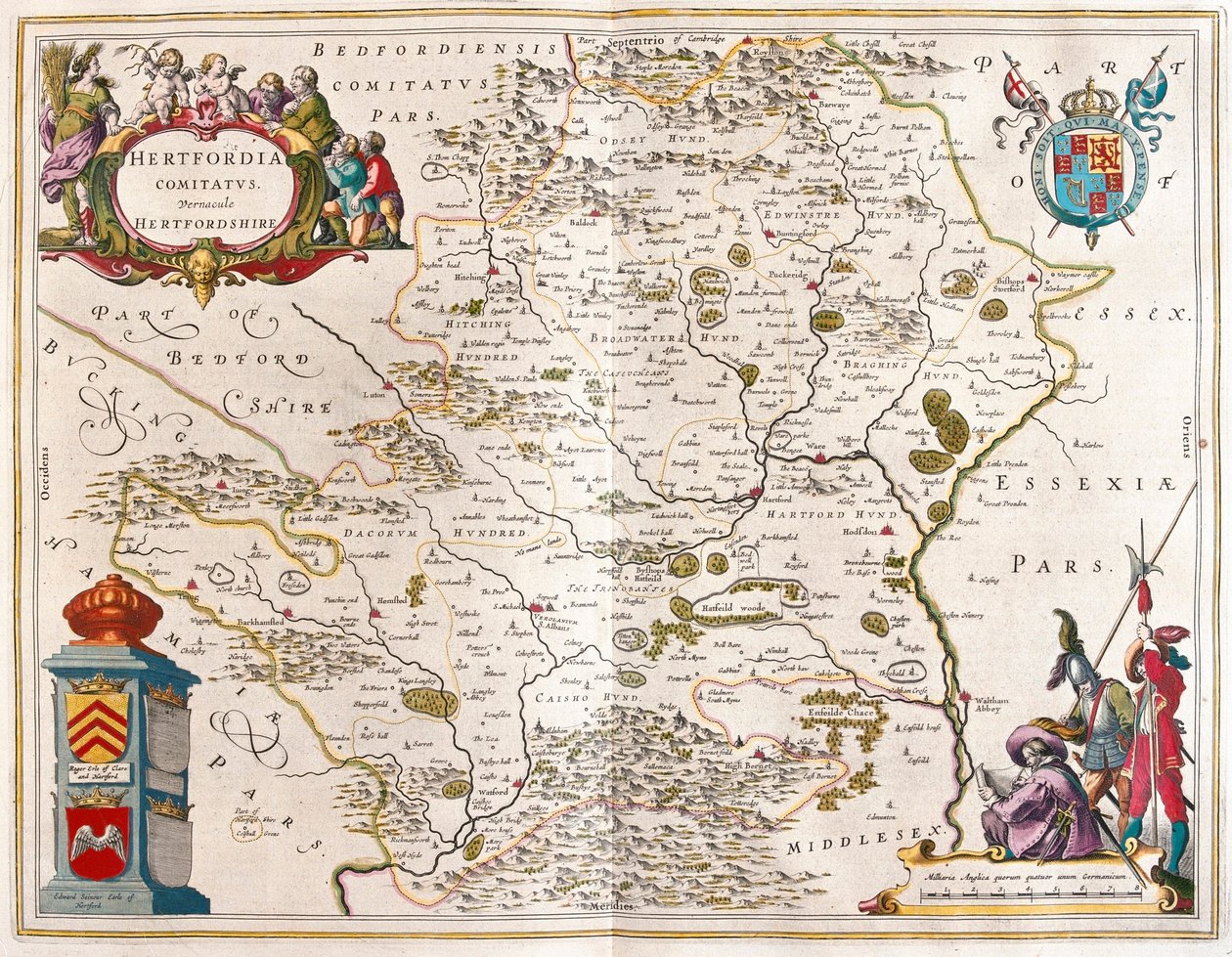 Hertford shire, en "Theatrum Orbis Terrarum, sive Atlas Novus" de Willem Blaeu, Amsterdam de Willem Blaeu