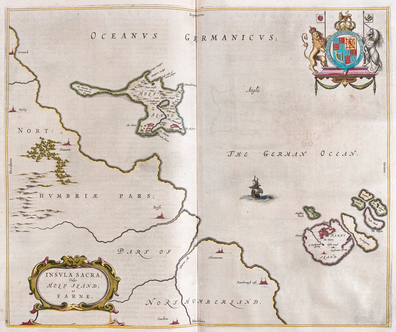 Isla Santa y Lindisfarne, en "Theatrum Orbis Terrarum, sive Atlas Novus" de Willem Blaeu, Amsterdam de Willem Blaeu