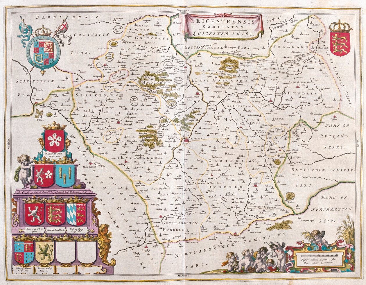 Leichester, en "Theatrum Orbis Terrarum, sive Atlas Novus" de Willem Blaeu, Amsterdam de Willem Blaeu