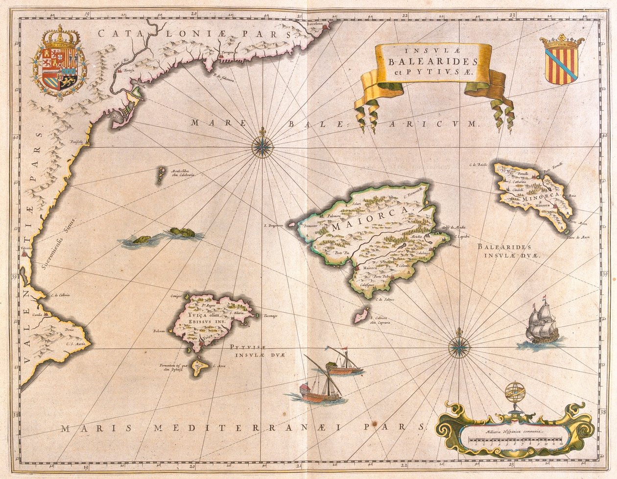 Mallorca, Menorca e Ibiza, incluidas las costas de Cataluña y Valencia, en "Theatrum Orbis Terrarum, sive Atlas Novus" de Willem Blaeu, Amsterdam. de Willem Blaeu