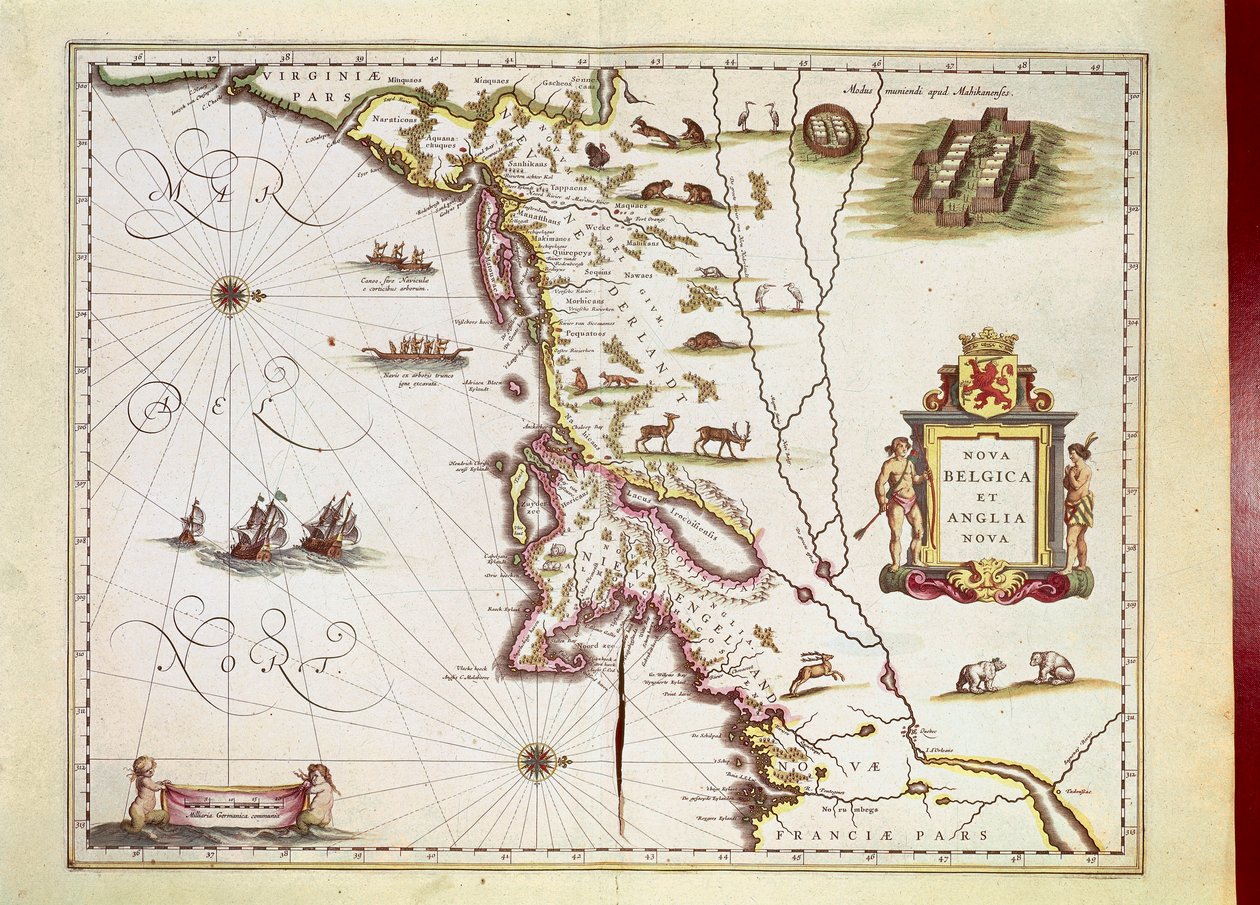 Mapa de Nova Belgica o Nueva Bélgica y de Anglia Nova o Nueva Inglaterra de Willem Blaeu