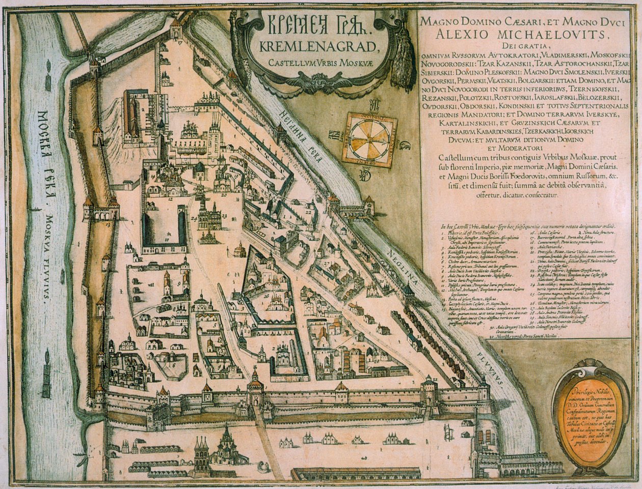 Mapa del Kremlin de Moscú Castellum Urbis Moskvae, Rusia, 1597 de Willem Blaeu