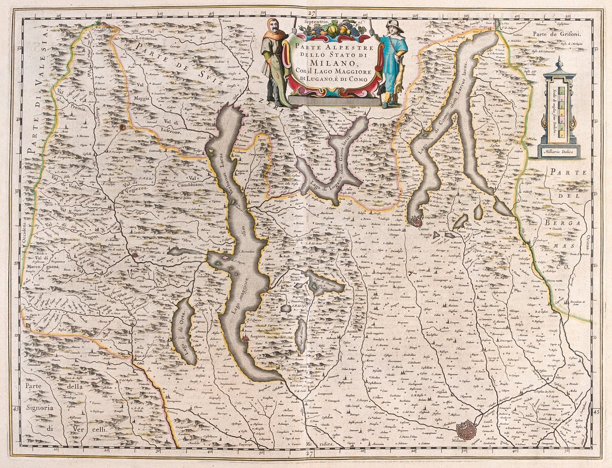 Milán, con los lagos Maggiore, Lugano y Como, Italia-Suiza - en "Theatrum Orbis Terrarum, sive Atlas Novus" de Willem Blaeu, Amsterdam de Willem Blaeu