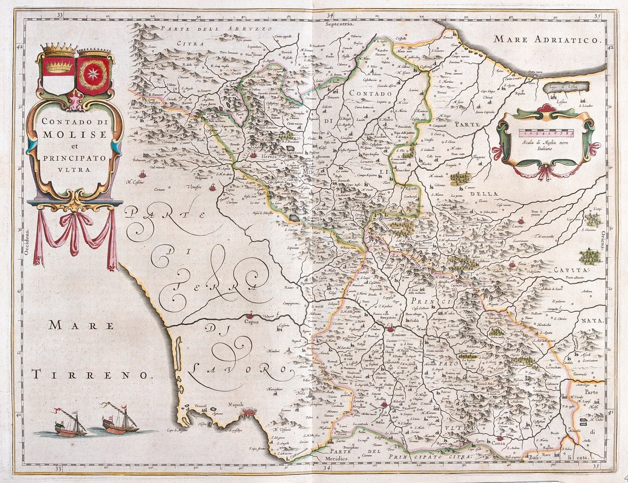 Molise, Benevento, Avellino, Italia, en "Theatrum Orbis Terrarum, sive Atlas Novus" de Willem Blaeu, Amsterdam. de Willem Blaeu