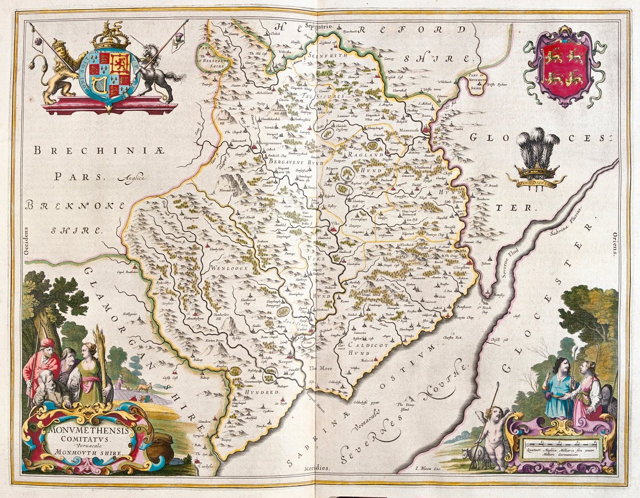 Monmouth shire (inglaterra y gales), en "Theatrum Orbis Terrarum, sive Atlas Novus" de Willem Blaeu, Amsterdam de Willem Blaeu