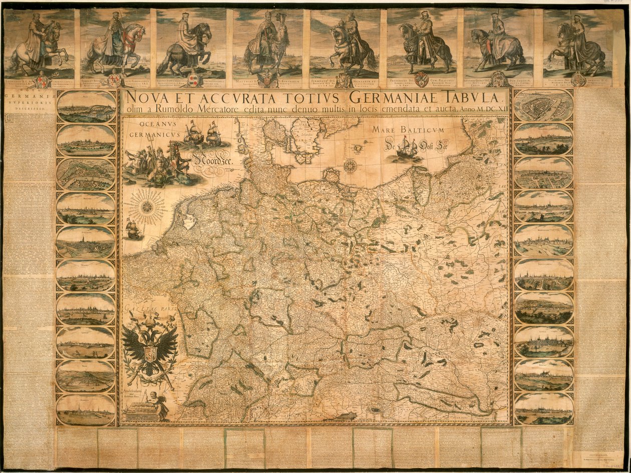 Nueva y precisa ilustración de Alemania en su totalidad por Willem Janszoon Blaeu, grabado en cobre, impreso en Ámsterdam de Willem Blaeu